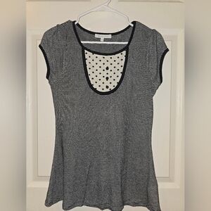 Black and White Striped Top with Polka Dot Detail